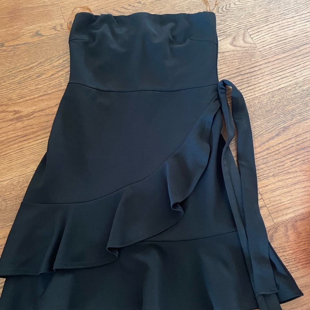 Black strapless mini dress